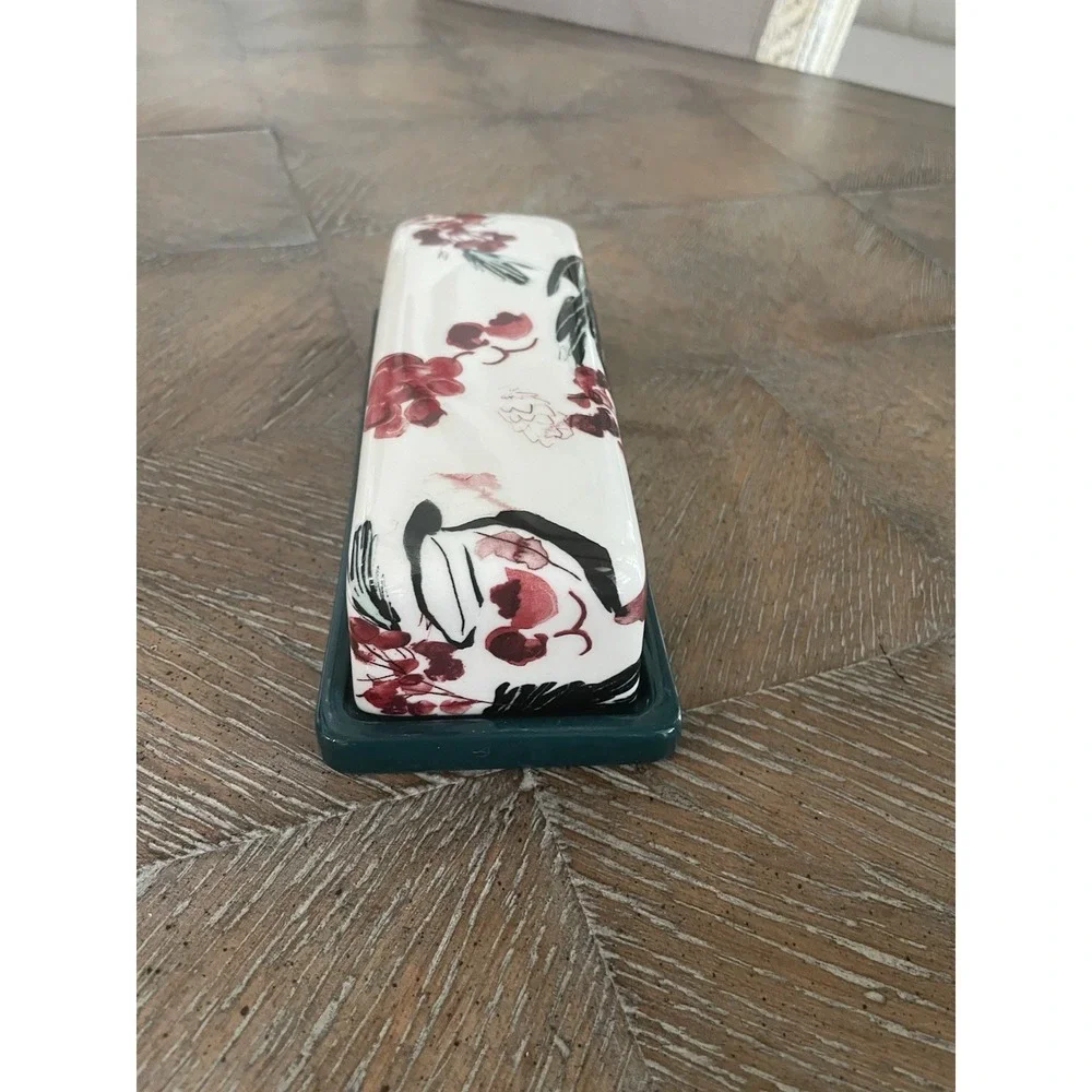 Anthropologie Holly and Pear Butter‎ Dish Green Red Multi Glazed Stoneware